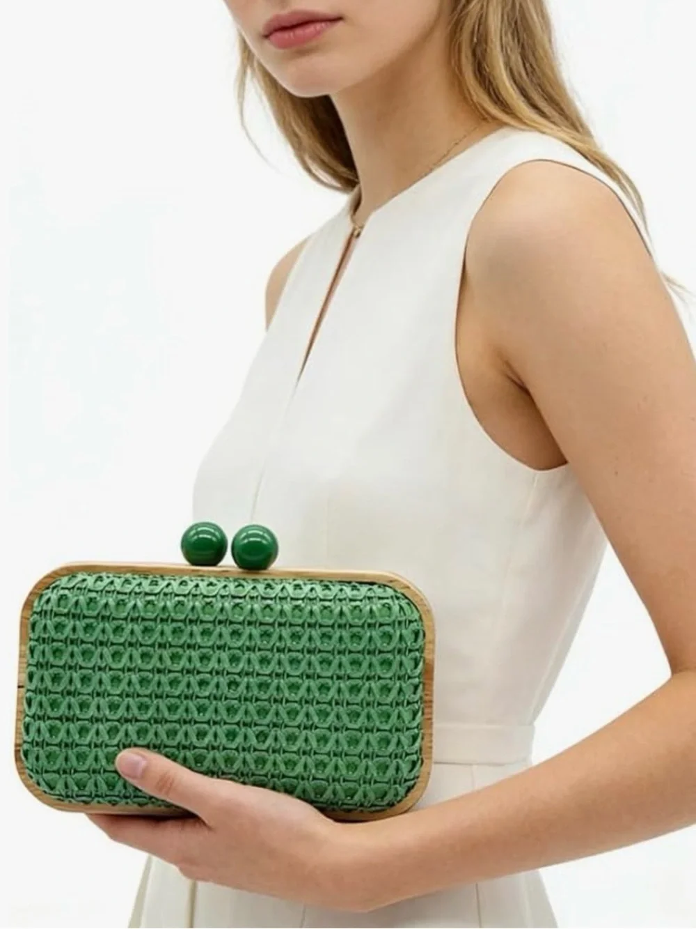 NEW Green Woven Clutch Bag